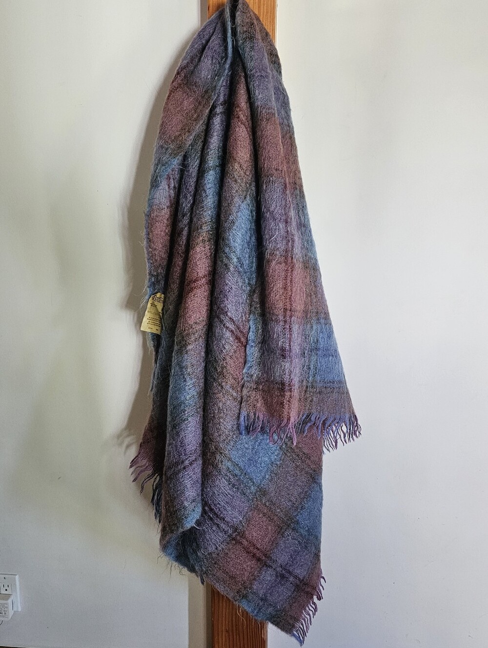 1980s Regency Plaid Mohair Blanket
